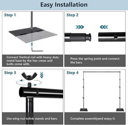 SLOW DOLPHIN Pipe and Drape Photography Backdrop Stand Kit Adjustable Photo Background Stand 10ft x 10ft with Metal Base for Parties Weddings Birthday Party Events Photo Booth(Black)