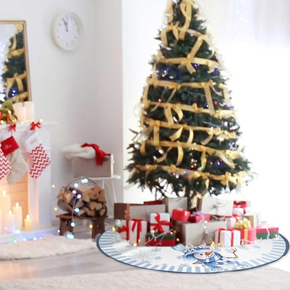 Let It Snow Snowman Christmas Tree Skirt 48 Inches, Blue Snowflake Tree Skirt, Winter Xmas Tree Mat for Home Party Holiday Indoor Outdoor Decorations (Blue, 48in)