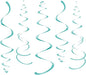 WEVEN Teal Party Hanging Swirl Decorations Plastic Streamer for Ceiling, Pack of 28