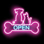Pet Shop Open Neon Sign LED Dog And Cat Open Sign Bright Pet Grooming Salon Light Animal Shelter Storefront Decor Vet Clinic Window Sign, Pink+Ice Blue, 16.5"x12.4"