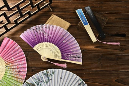 HUNANBANG 4 Pieces Oriental Bamboo Folding Hand Fans Church Wedding Gift, Party Favors, DIY Decoration Gift Size 8 1/4" Wholesale 10pack (Bamboo Assorted 4pack)