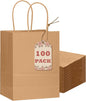 qiqee 100-Packs Brown Paper Gift Bags with Handles Bulk 8.26"×6"×3.15" Small Size Gift Bags Multiple Uses