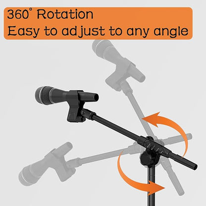 Mic Stand Floor with Boom Arm Microphone Stand with Heavy Weighted Base, Adjustable Height 25" to 69", Music Stand with Mic Holder, Cable Clips for Performance, Podcast, Recording Studio, Karaoke