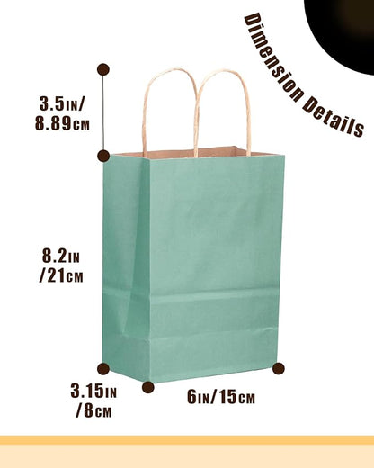 qiqee 50-Packs Gift Bag with Handles Bulk Kraft Light Blue Paper Bags Multiple Uses (8.3"x3"x6"inch Small Size)