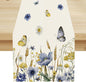 Floral Table Runner, Spring Watercolor Flower Plants Nature Butterfly Table Runner for Kitchen Dinner Living Room Home Party, 13x90 Inch