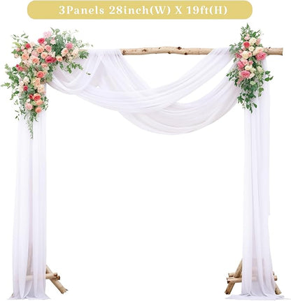 3 Panels Wedding Arch Draping Fabric White Sheer Backdrop Curtain Arch Drape for Wedding Ceremony Reception,Bridal Shower Party Decorations 28" X 19ft