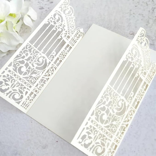 MillaSaw Glitter Ivory Invitation Card For Marriage Birthday House Warming Invitation Kits (IVORY GLTTER, 4.9"x7.1")