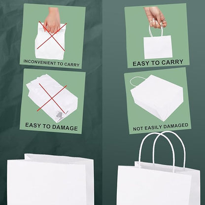 METRONIC Kraft Paper Gift Bags with Handles 5.25x3.75x8 Inch 20000 Pack | Christmas, Birthday Party Favors, Retail Shopping, Small Business Bulk | White Gift Wrap Bag
