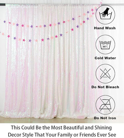 ShinyBeauty Iridescent White Sequin Backdrop 20X10FT Glitter Fabric Backdrop Photograph Backdrops Sequins White Curtain Shimmer Wall Studio Background