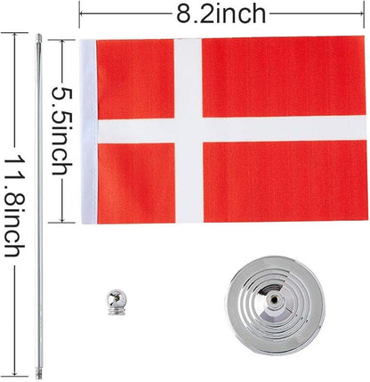 Denmark Flag Danish Flags, Small Mini Danish Desk Flag, Used for Table Office Classroom Home Patriotic Events Decorations