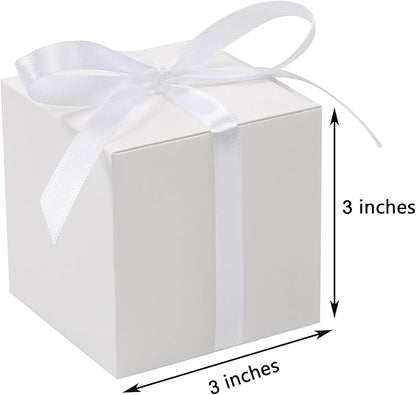 COTOPHER 100pcs Wedding Favor Boxes, Paper Gift Boxes 3x3x3 Inches Small Gift Boxes with Ribbons Small Boxes for Gifts, Crafting, Cupcake, Candy, Bridesmaid Proposal Boxes，Easy Assemble Boxes (White)