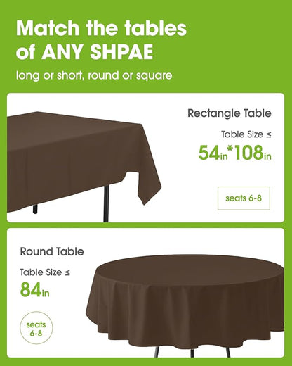 Pureegg Plastic Table Cloth Disposable 10 Pack, 54 x 108 Inch Table Cloths, Party, Thanksgiving Decorations, Harvest, Fall Tablecloths, Rectangle, Plastic Cover, Leakproof & Sturdy, Brown