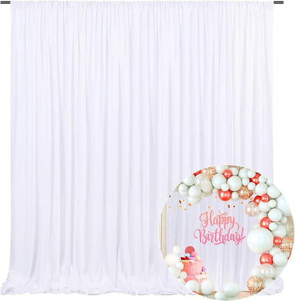 10 x 7 Feet White Backdrop Curtain for Partie, Background Curtains for Photoshoot, Birthday, Wedding, Halloween, Thanksgiving, Christmas Day, New Year Party Decorations 5Ft x 7Ft, 2 Panels