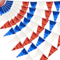 40M/130FT White Blue Red Triangle Pennant Banner Flag Metallic Fabric Bunting Garland for Christmas Graduation, Independence Day, 4th of july, Patriotic Themed Party Decoration