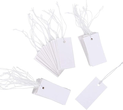 Shappy 300 Pcs 0.8 x 1.58 Inches White Price Display Tags Marking Labels Display Hanging Tags with Elastic String