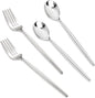 SUT 100Pcs Silver Plastic Silverware - Plastic Spoons and Forks, Disposable Silverware, Plastic Cutlery Set,50 Gold Plastic Forks, 50 Gold Plastic Spoons for Catering, Parties, Dinners, Weddings