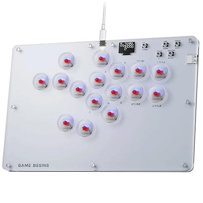 ARCCI Arcade Stick Leverkless Controller 16 Keys, All-Buttom Custom RGB Fight Stick Pad with Hot-swap Low-Profile Red Switch, SOCD & Turbo Functions, Arcade Fighting Stick for PC/Ps3/Ps4/Steam/Switch