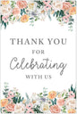 Andaz Press Extra Large Wedding Easel Board Party Sign, 12x18-inch, Peach Coral Floral Flowers Roses on White, Thank You for Celebrating With Us, 1-Pack