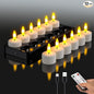 HL Rechargeable LED Tea Lights with USB Charging Base & Remote Timer - Battery Operated Flameless Flickering Votive Candles for Weddings, Emergency, Halloween, and Christmas Decorative 12pcs