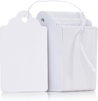Uniclife 200 Pcs Price Tags 1.8 Inch Writable Price Labels White Price Display Tag for Pricing Clothing Jewelry Gifts Blank Hang Tag Merchandise White Marking Tags with Strings, 1.8" x 1.05"