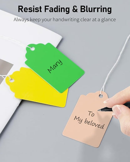 Uniclife 200 Pcs Price Tags with String Attached 1.8 Inch Writable Colored Hang Tag String Tags for Pricing Clothing Jewelry Price Display Labels Blank Merchandise Marking Paper Tag, 1.8" x 1.05"