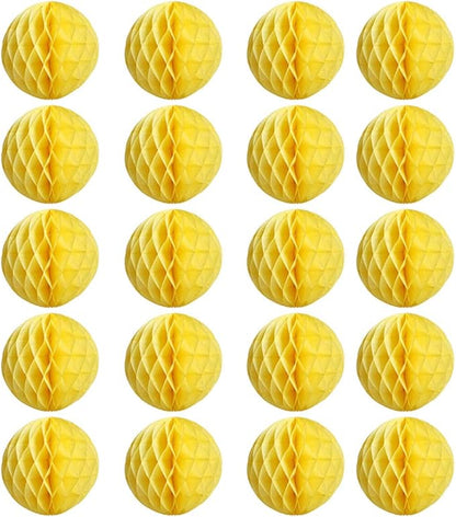 20pcs Honeycomb Flower Balls - Party Decor, Tissue Paper Pom Poms (6inch, Yellow)