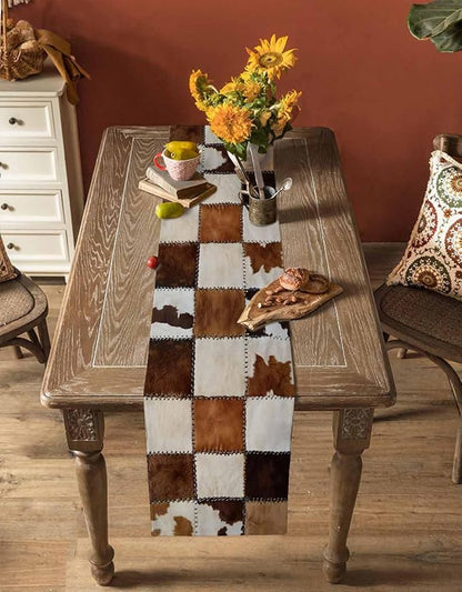 Abstract Cowhides Cotton Linen Table Runner for Dining Kitchen, Wedding Outdoor Party Tablerunners Decoration, Brown Beige Animal Fur Texture Dresser Scarf Coffee Tablecloth Runners 13x120 Inches