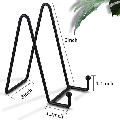 Decolore 6 Inch 5 Pack Black Metal Display Stands Plate Holder Display Stands for Picture, Decorative Plate, Book, Photo Easel, Artistic Work