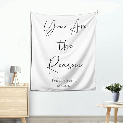 Custom Tapestry with Names and Date, Rustic Backdrop for Ceremony, Reception Arch, Wedding Decorations