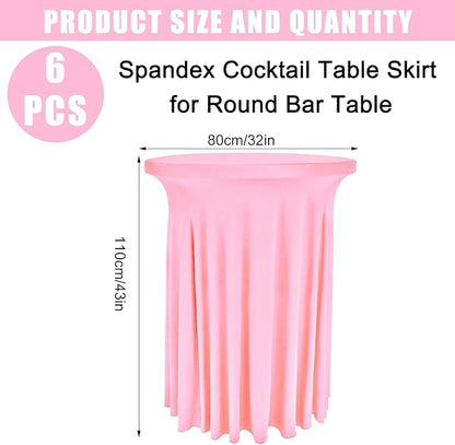 6 Pack Round Cocktail Tablecloth 32"x 43" Spandex Cocktail Table Skirt, Washable Stretch Fitted Table Covers for High Top Bar, Wedding, Party, Events (Pink)