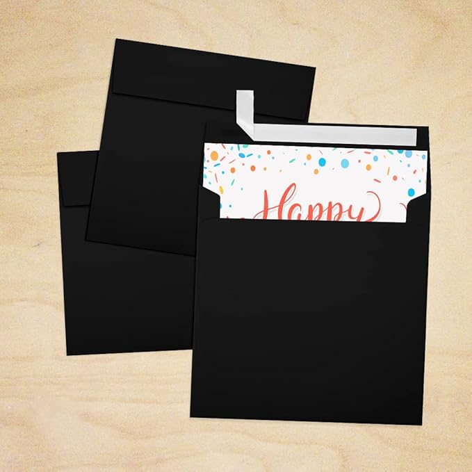 LUXPaper Square Invitation Envelopes | Peel & Press | 5" x 5" | Midnight Black | 80lb. Text | 50 Qty