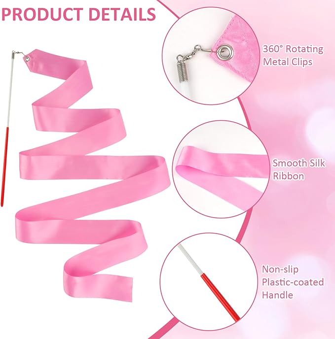 12 Pack Dance Ribbons for Kids, Dance Class, Birthday Party, Gymnastics, Princess Party Favors (Rainbow)