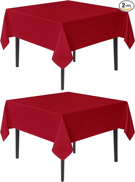 sancua Christmas Red Square Tablecloths 70x70 Inch, 2 Pack - Fabric Table Cloth for Square or Round Tables, Washable Polyester Table Cover for Dinner, Holiday Party, Decorative Display Tables