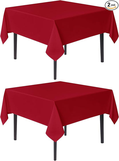 sancua Christmas Red Square Tablecloths 54x54 Inch, 2 Pack - Fabric Table Cloth for Square or Round Tables, Washable Polyester Table Cover for Dinner, Holiday Party, Decorative Display Tables