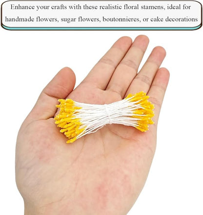 HAHIYO 700Pcs 2mm Yellow Double-Head Flower Stamen with Crystal-Like Flower Head for Handmade Floral Art Scrapbook Decoration Artificial Floral Pistils Pollen Stamens Wedding DIY Stamens