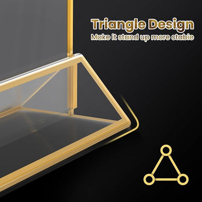 Acrylic Gold Sign Holders 4x6, 12 Pack Wedding Gold Table Number Holders, Double Sided Photo Display Picture Frame Paper Stand, Clear Flyer Stand Menu Holder for Wedding, Home, Party, Restaurant