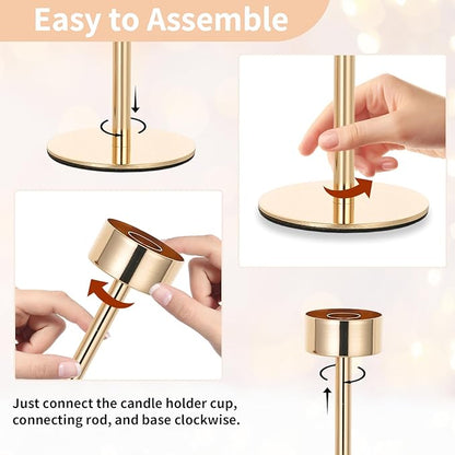 NUPTIO Hurricane Candle Holder for Candlestick: 6 Pcs Gold Taper Candlestick Holders - Tall Modern Candles Stick Decor with Cylinder Shape Cover for Dinner Table Centerpiece