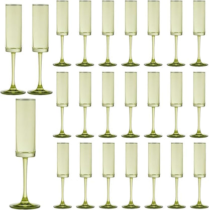 24 Pieces Green Champagne Flutes 6 OZ Straight Sided Wine Glasses Champagne Long Stem Drinking Colored Glasses,Set of 24 Hand Blown Champagne Flutes Goblets for Wedding Cocktail Cups,Cava, Prosecco