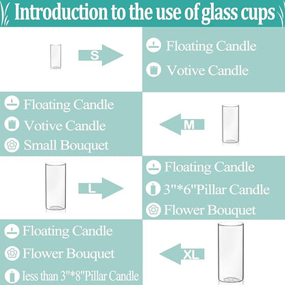Set of 16 Pcs Glass Cylinder Vases for Centerpieces with 24 Pcs White Floating Candles for Centerpieces Glass Candle Holder for Table Shelf Wedding Party Home Decor (4"+6"+8"+10")