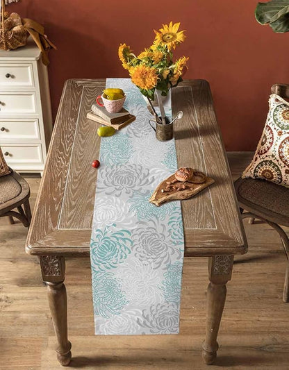 Auqa Chrysanthemum Cotton Linen Table Runner for Dining Kitchen, Wedding Outdoor Party Tablerunners Decoration, Farmhouse Floral Botanical Leaves Dresser Scarf Coffee Tablecloth Runners 13x90 Inches
