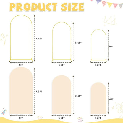 Wedding Arch Stand with Beige Spandex Fitted Arch Backdrop Cover Set 6FT 6.6FT 7.2FT Round Top Chiara Backdrop Stands and Covers for Birthday Party Baby Shower Banquet Decoration