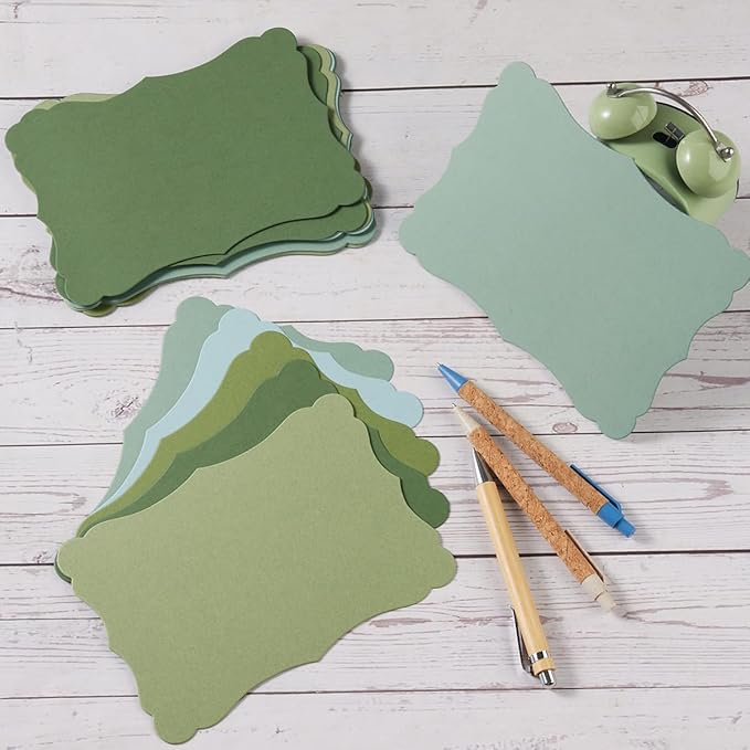 50 Pack Blank Kraft Cards Cardstock Thick Paper Brown Greeting Cards for DIY Gift Card Menus, Baby Shower and Wedding Invitations (Green, 5 Colors, 4x6IN)