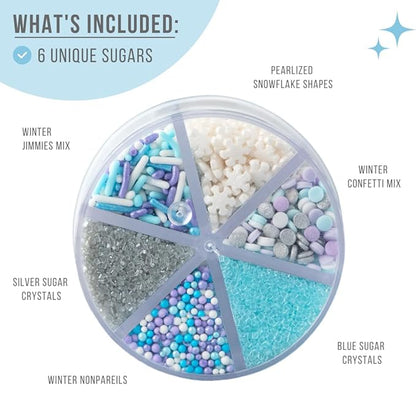 Sweets Indeed Winter Sprinkles – 6.75 oz | Frozen Snowflake Sprinkles with Jimmies, Sugar Crystals, Nonpareils, Confetti & Snowflake Shapes | Christmas Holiday & Winter Baking Decorations