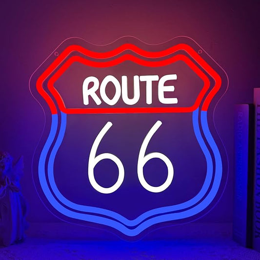 Route 66 Neon Sign, Route 66 Light up Sign Led Neon Light Signs for Wall Decor Party Decorations Home Bedroom Man Cave Birthday Christmas Gift Dimmable USB Powered(12.6" × 12.1")