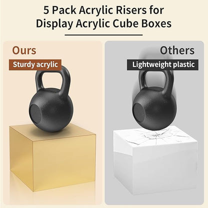 Acrylic Risers for Display 5 Pcs, Food Risers for Party Gold Cube Boxes Display Stands for Jewelry Bag Cosmetics Catering Dessert Collectibles