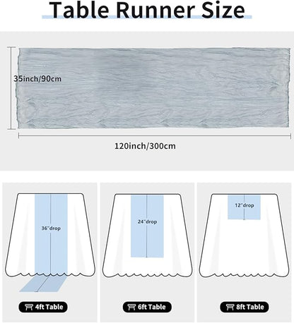 Dusty Blue Cheesecloth Table Runner 120 Inch, Summer Boho Gauze 10 FT, Rustic Cheese Cloth Table Runner for Wedding, Baby Bridal Shower, Party, Farmhouse Centerpiece Home Decorations