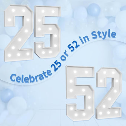 imprsv Marquee Numbers Large 25th-Birthday Decorations: 4ft Light Up Number Graduation Decoration 2025 Year Old Women Men Party Decor Backdrop 52 Anniversary Foam Board Big Number 25