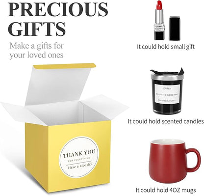 COTOPHER Small Gift Boxes 100 Pack 4x4x4 inches Pink Gift Boxes with Lids for Gifts, Crafting, Wedding Party Favor, Cupcake Boxes, Candy, Bridesmaids Proposal Box with Ribbons and Stickers (Pink, 100