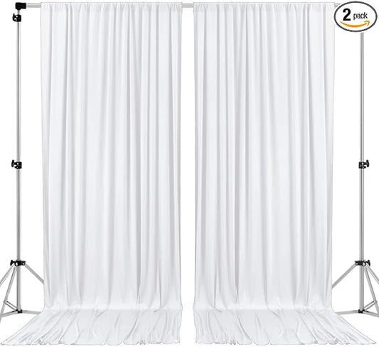 AK TRADING CO. 10 feet Wide x 12 feet Long IFR Polyester Backdrop Drapes Curtains Panels with Rod Pockets - Wedding Ceremony Party Home Window Decorations - (White)