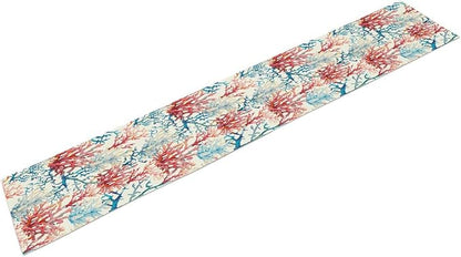 Blue Beach Table Runner, Tropical Ocean Coast Table Runner, Seashell Seasonal Nautical Restaurant Coffee Table Decorations for Home Holiday Party Indoor Outdoor 13x60 Inch